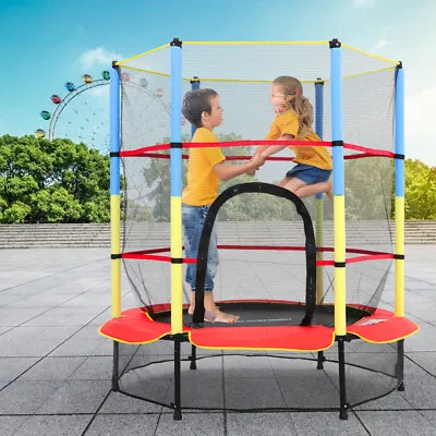 4.5ft Small Round Trampolines With Safety Enclosure Net Fun For Kids Outdoor Toy • £85.95