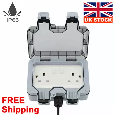£23.19 • Buy Weatherproof Outdoor 13A 2 Gang Twin Switched Double Socket IP66 5m Plug Outside