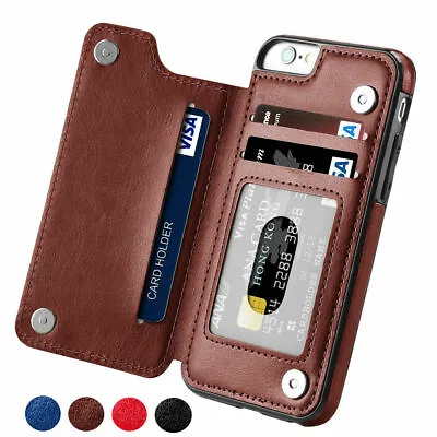 Card Holder Case For IPhone 15 14 Pro 13 12 SE XR 8 7 Leather Wallet Phone Cover • £6.49