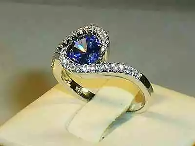 Blue Tanzanite & Diamond Ring 2.10Ct Round Cut Lab-Created 14K White Gold Finish • $97.49