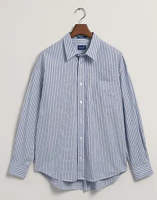 Gant Oversized Striped Poplin Shirt - College Blue - X Large Brand New With Tags • £22