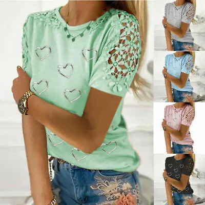 £10.23 • Buy Womens Summer Casual Blouse Tops Ladies Short Sleeve Heart Tee T Shirt Plus Size