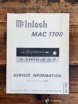 McIntosh MAC 1700 / MAC 1700 Receiver  Service Manual *Original* • $44.97