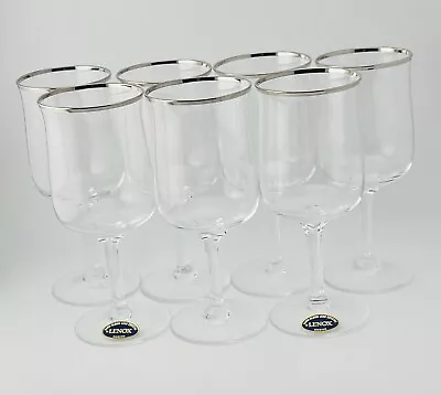 VTG Set Of 8 Lenox Crystal DESIRE Platinum Trim Water/Wine Glasses Barware 7” • $55.99