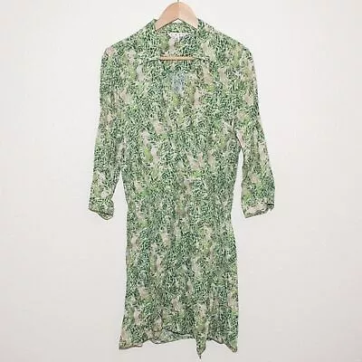 CAbi Green Leaf Print Faux Wrap Dress Sz Small • $23.99