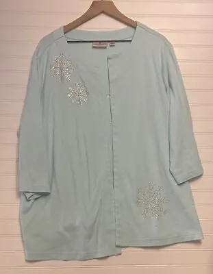 The Quaker Factory Women's 3X Aqua Snowflake Cardigan 2 In 1 Sequin • $22