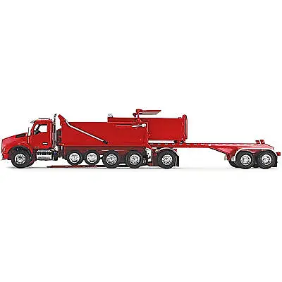 First Gear 1/64 Dump Truck Kenworth T880 Quad-Axle And Tandem-Axle Trailer Red • $181.39