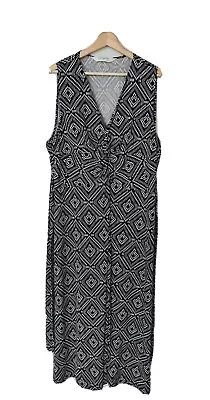 VIRTUELLE Plus Size L Geometric Tie Gathered Sleeveless Maxi Dress V-Neck • $42.99