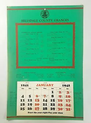 Vintage1942 Calendar From Hillsdale County Granges Michigan Nice Shape  • $7