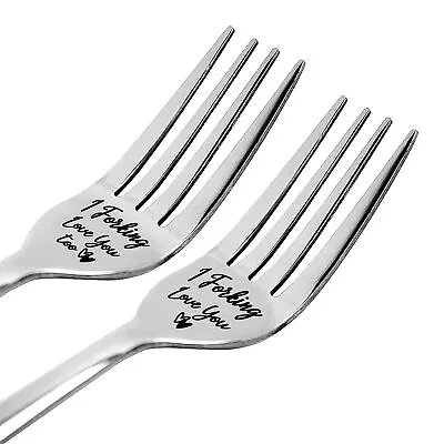 2 Pieces I Love You Engraved Stainless Steel Fork Gift For Women Man Boyfrie... • $22.32