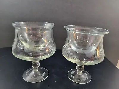Set Of 2 Vintage Shrimp Cocktail Chiller Glasses W/Sauce Cups Etched Floral • $46.19
