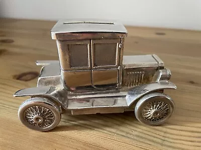 Vintage Ford Model T Coupe Car Silver Plated Diecast Metal Money Box Piggy Bank • £5