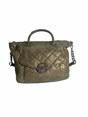 Michael Kors Fulton Quilt Gold & Beige Distressed Leather Crossbody Handbag • $45