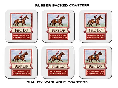 Phar  Lap 1930  Flemmington  Melbourne Cup   Set Of  6 Rubber Drink  Coasters • $24.50