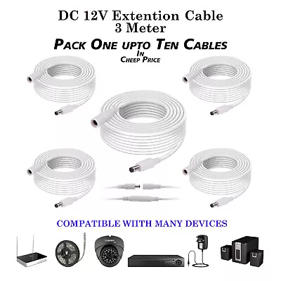 12V DC POWER EXTENSION 3 Meter CABLE For CCTV CAMERA LED /DVR/ PSU LEAD • £28