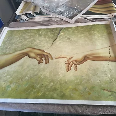 Michelangelo The Creation Of Adam Hands  Painting On Canvas • $199