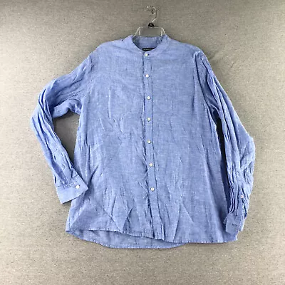 Island Company Shirt Womens Medium Linen Tunic Blue Long Sleeve Beach Coastal • $18.84