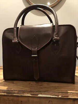 Brown Leather Holdall Bag Flight Overnight Office Shoulder Strap Vintage Child • £37.99