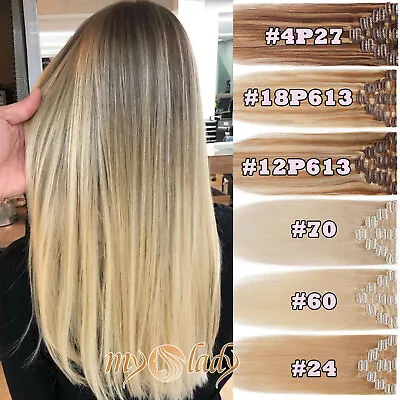 Russian 100% Real Human Hair Clip In Remy Hair Extensions Weave Full Head Blonde • $23.77