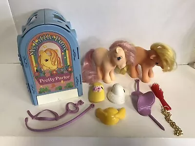 Vintage 1983 My Little Pony Pretty Parlor Hasbro W/Accessory Lot Peacy Apple Jac • $30