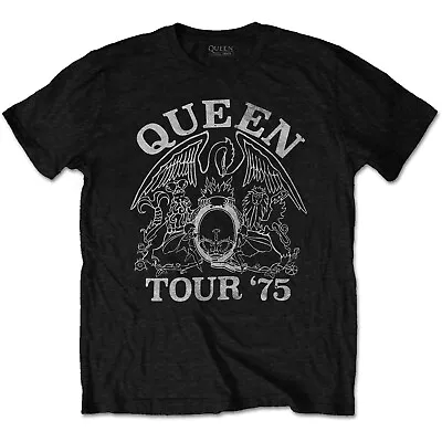 Unisex QUEEN Black T Shirt TOUR '75 Wembley Vintage Style Freddie Mercury BNWT  • £12.99