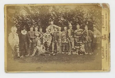 1880s-1890s 16 CLOWNS CABINET PHOTO ALL IN DIFFERENT COSTUMES VISUALLY EXCITING • $600