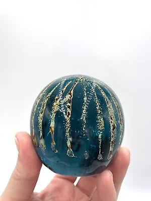 Vintage Mdina Malta Signed Handblown Glass Paperweight Turquoise Blue With Drips • $50