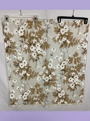 Vintage 70’s Sheer Daisy Floral Curtain Ivory Brown Eyelet Trim Rod Retro Boho • $25