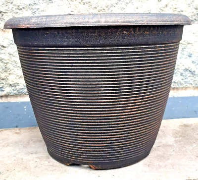 £9.99 • Buy 2 XL 7.5L COPPER  Barrel Plant Pot Outdoor Garden Flower Round Plastic Planter 