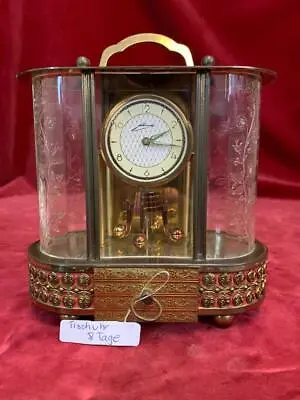 $489 • Buy Vintage Music Box With 8 Day  SCHMID  German Mantel Clock Brass & Glass
