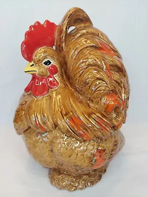 Vintage Atlantic Mold Rooster Chicken Hand Painted Cookie Jar 10.5  Farmhouse • $25