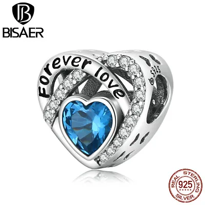 Bisae Women Authentic 925 Sterling Silver Vintage Blue Heart Charm Fit Bracelets • $10.17