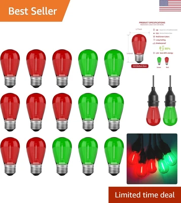 $52.99 • Buy Energy-Saving LED Christmas Light Bulbs - Red Green S14 - Shatterproof - 15 Pack