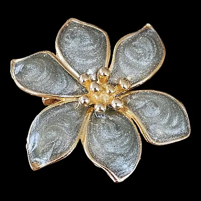 Vintage Brooch - Genuine Vintage Painted Enamel Flower Pin - Silver • $15.95