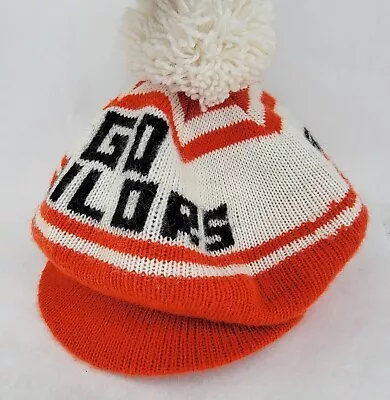 Vintage Orange & White  Go Sailors  Knit Beanie Visor Cap Hat • $17.50