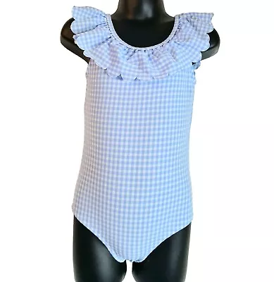 💙 Bnwt Baby Girls Blue Gingham Frilly Swimming Costume Suit Age 9-12 Mths • £5.99