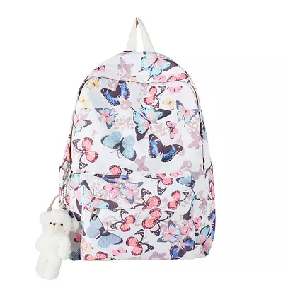 Fashion Backpack Butterfly Print Student Shoulder Bag Zipper For Outdoor Camping • £11.72