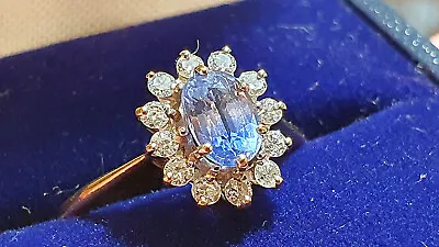 6mm Sky Blue Ceylon Sapphire & White Diamonds 9ct Yellow Gold Ring • £495