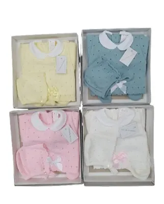 Newborn Baby Girl Spanish Knitted Outfit Girls Pink White Boxed Pram Gift Set • £12.99
