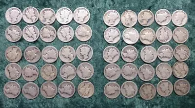 Roll Of Mercury Silver Dimes 50 Silver 10C Coins All Teens $5 Face Value • $159.71