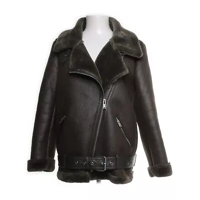 Zara Aviator Woman Dark Khaki Fur Shearling Faux Leather Jacket Coat Medium M • $151.82