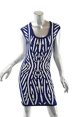 MILLY Cobalt White Rayon Blend  Kaleidoscope Jacquard  Sheath Dress  NWT  Sz M • £120.47