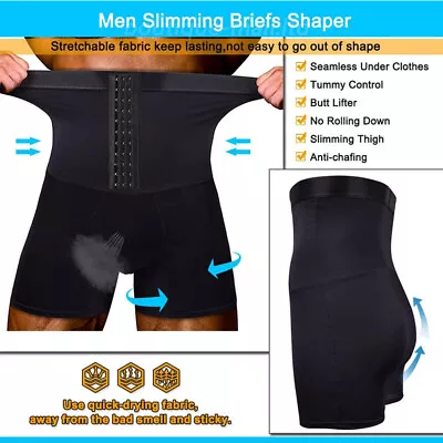 Mens Compression High Waist Boxer Shorts Tummy Control Body Shaper Girdle Pants • £9.79