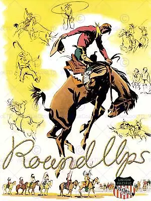 Travel Train Rail Advert Rodeo Bronco Cowboy Native American Usa Print Cc2242 • £11.99