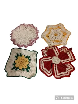 Vtg Crocheted Doilies Floral Multicolor Lot Of 4 • $12.75