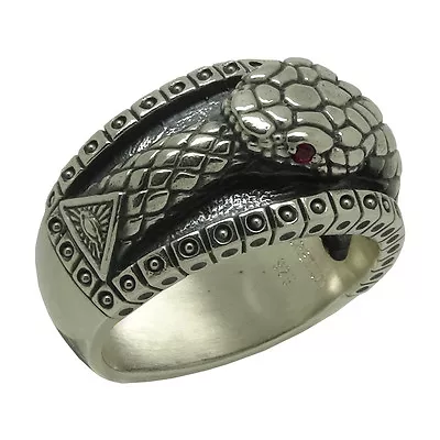 Masonic All Seeing Eye Snake Silver Illuminati Ouroboros Biker Men's Ring • $150.15