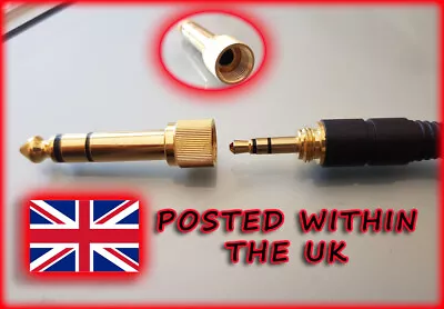 3.5mm MINIJACK TO 6.35mm 1/4  JACK SCREW ON THREADED HEADPHONES ADAPTER PLUG • £3.95