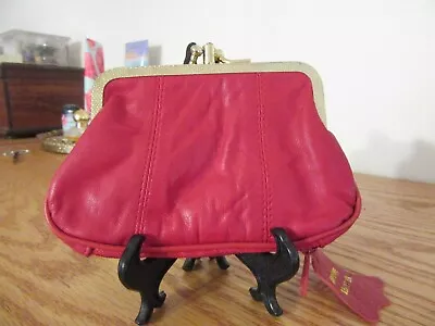 VTG 2-Sided 2-Zipper Compartments Red Leather Coin Change Purse Small Wallet • $16.95