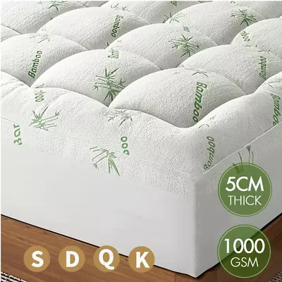 $58.49 • Buy Bamboo Mattress Topper Cooling Mattress Pad Extra Thick Breathable Pillow Top AU