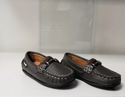 NIB NEW Venettini Toby Baby Boys Gray Leather Loafers Shoes Buckle 21 US 5 • $49